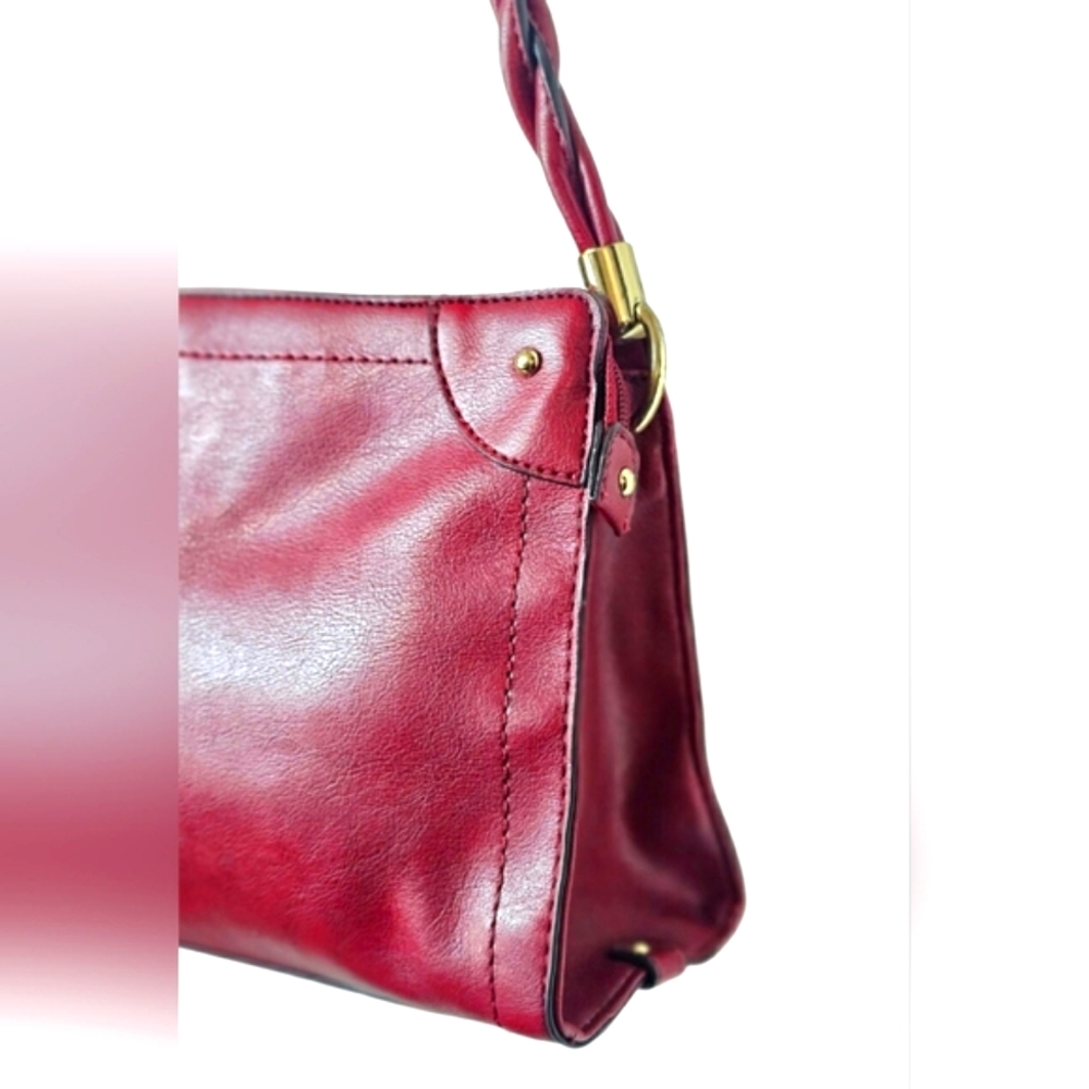 Relic Burgundy Soft Faux Leather Shoulder Bag Purse Braided Handle Gold Tassle - Picture 3 of 12